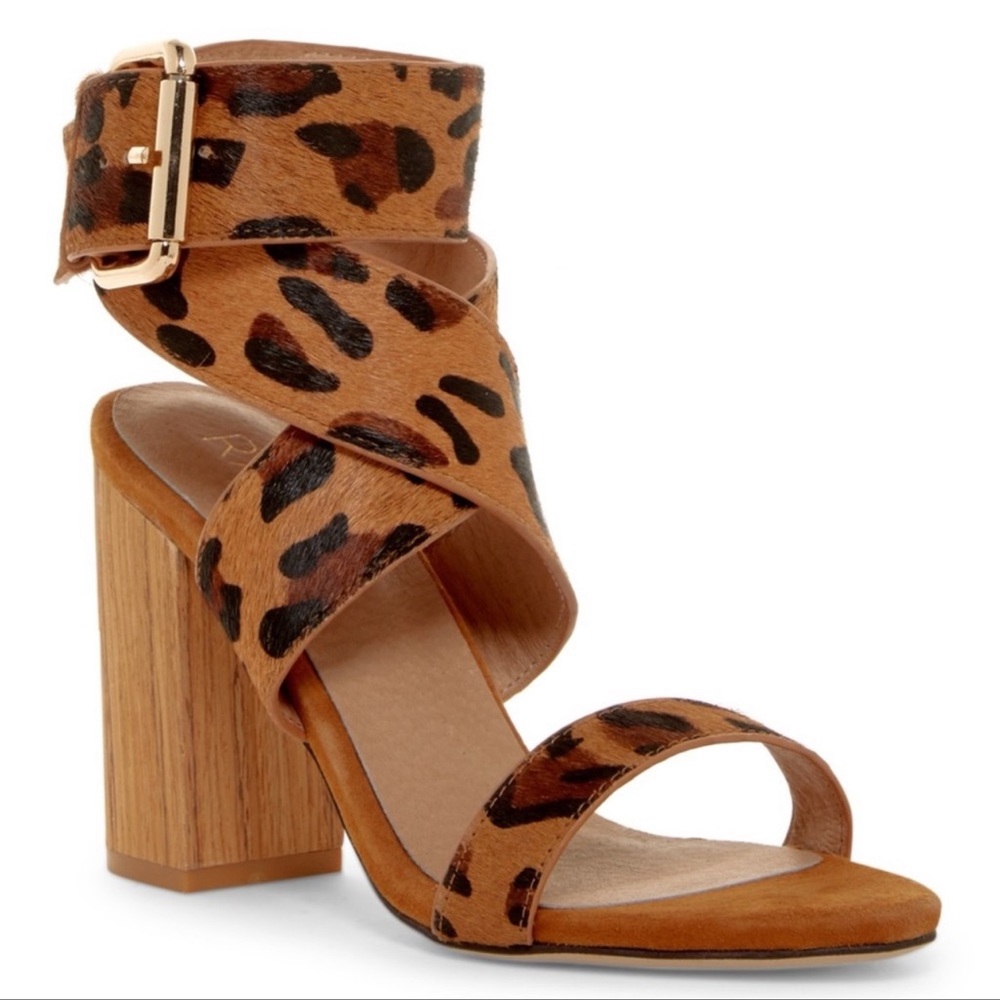 Raye Leopard Pony Hair Wrap Heels